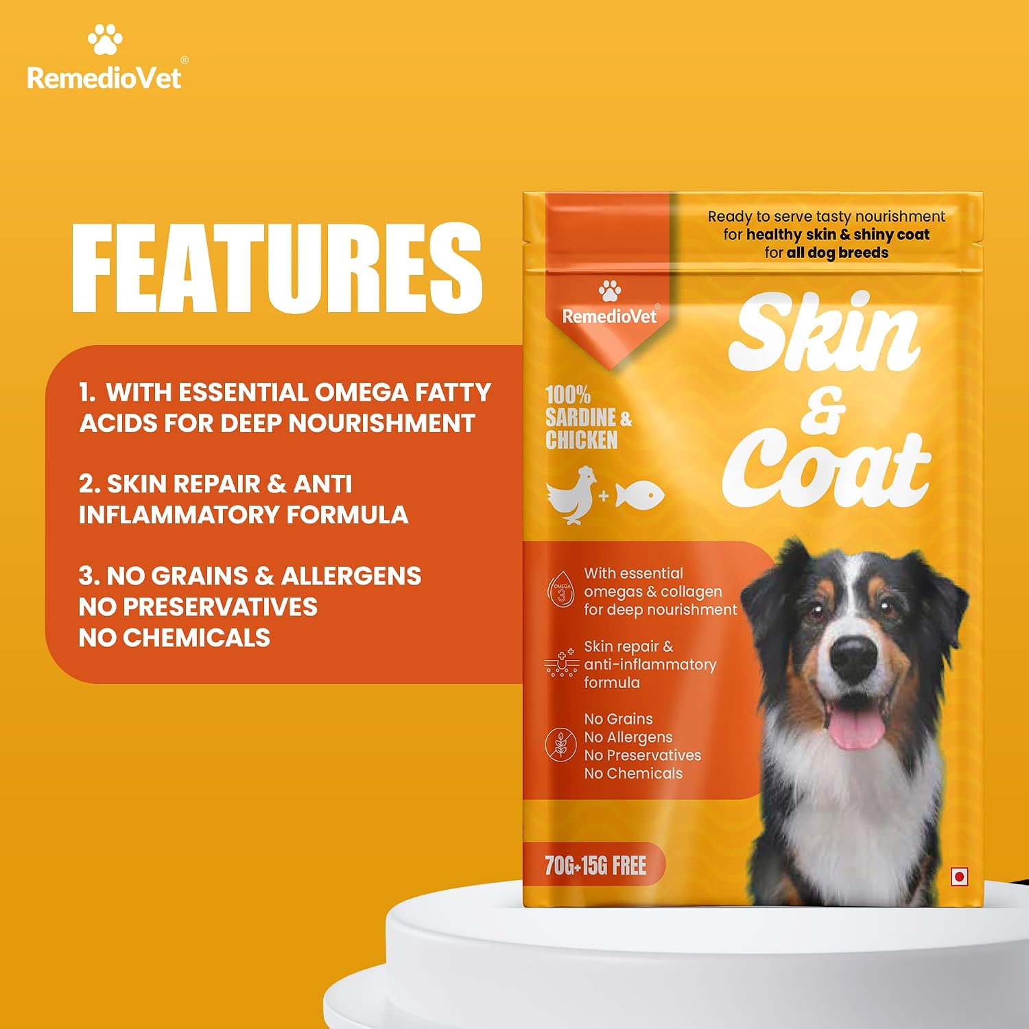 Skin & Coat Gravy for Dogs – 10 x 85g Pack | Wet Dog Food with Sardine & Chicken | Omega Fatty Acids for Healthy Skin & Shiny Coat | Delicious Wet Food Supplement