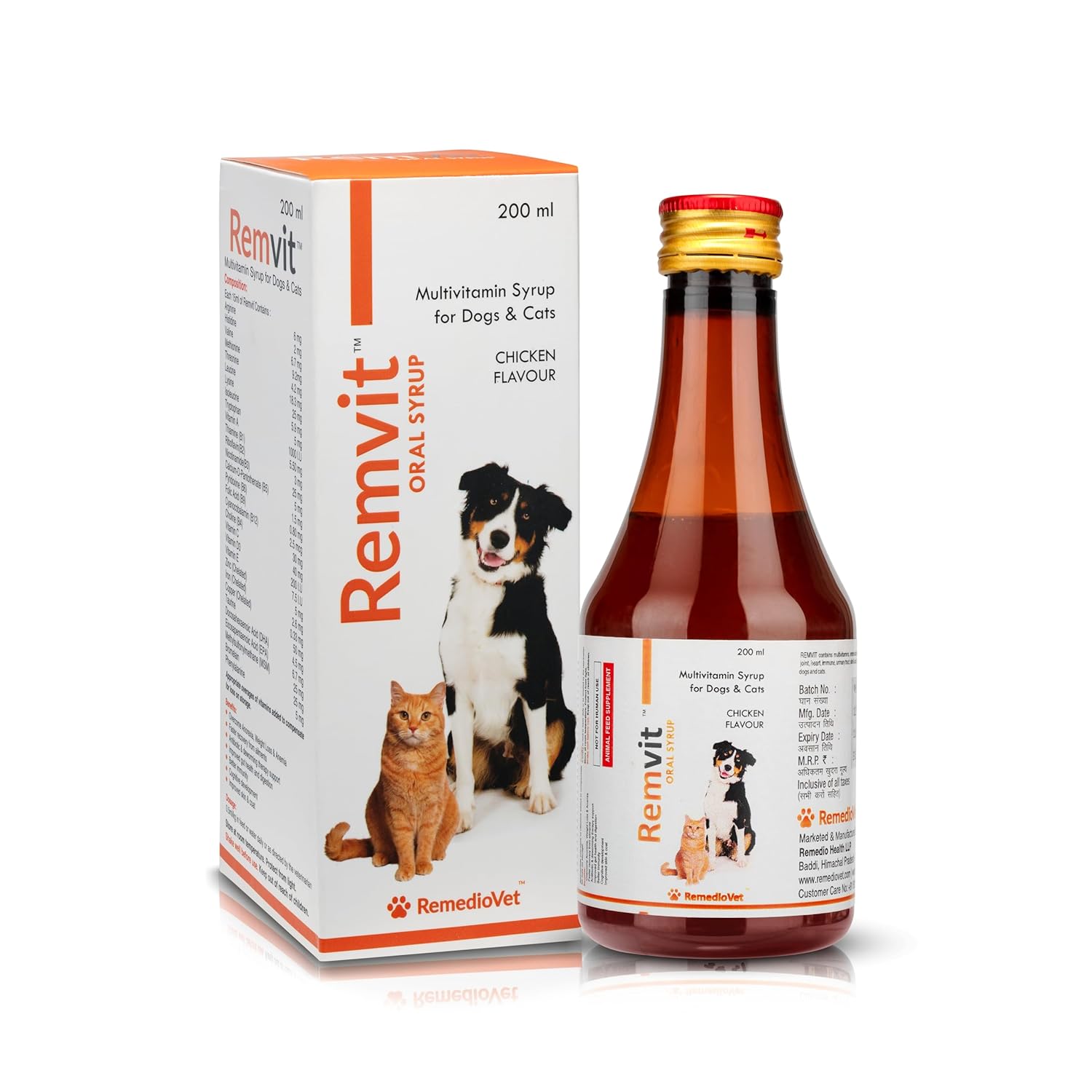 Remvit Multivitamin Syrup for Dogs & Cats – 200ml | Chicken Flavour | Supports Growth, Digestion & Immunity | Enriched with Essential Vitamins & Minerals