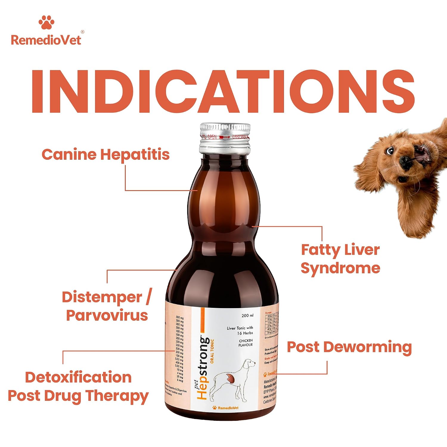 Hepstrong Herbal Liver Tonic for Dogs & Cats – 200ml | Chicken Flavour | Natural Detox, Liver Support and Detoxification | Safe & Vet-Approved Formula