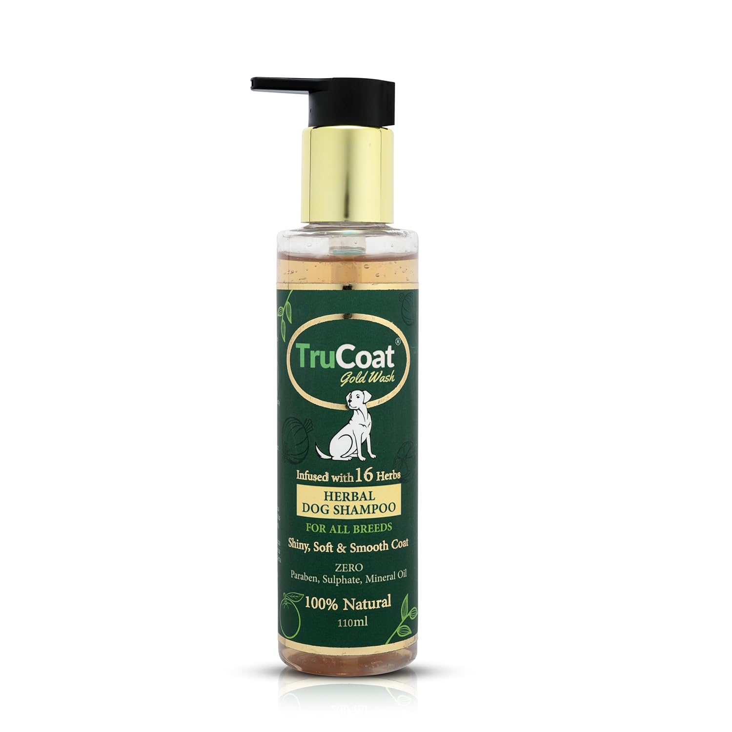 Trucoat Goldwash Herbal Dog Shampoo – 110ml | Anti-Itch, Tear-Free Formula with Sandalwood, Bhringraj & Aloe Vera for Soft, Shiny Coat & Mild Fragrance