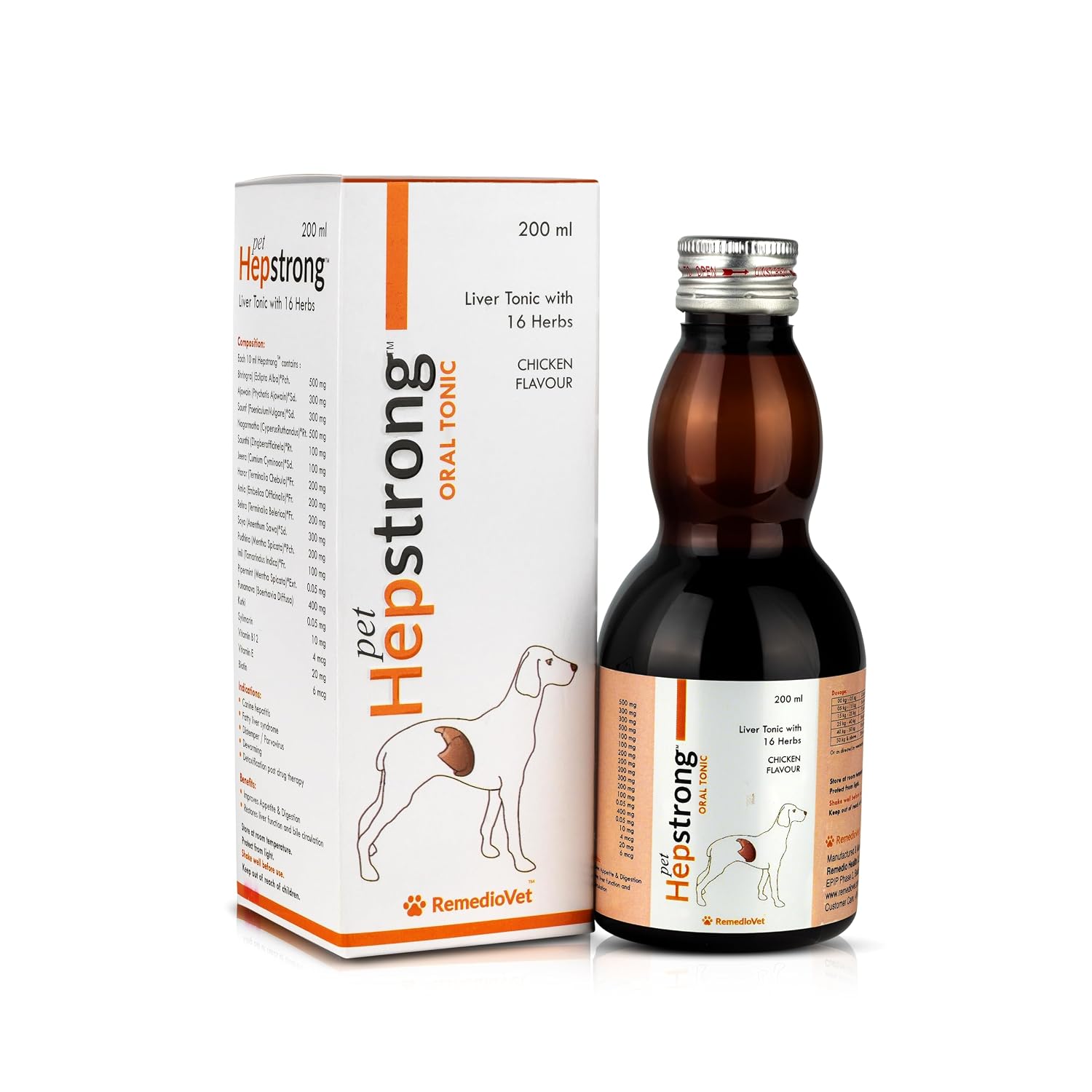 Hepstrong Herbal Liver Tonic for Dogs & Cats – 200ml | Chicken Flavour | Natural Detox, Liver Support and Detoxification | Safe & Vet-Approved Formula