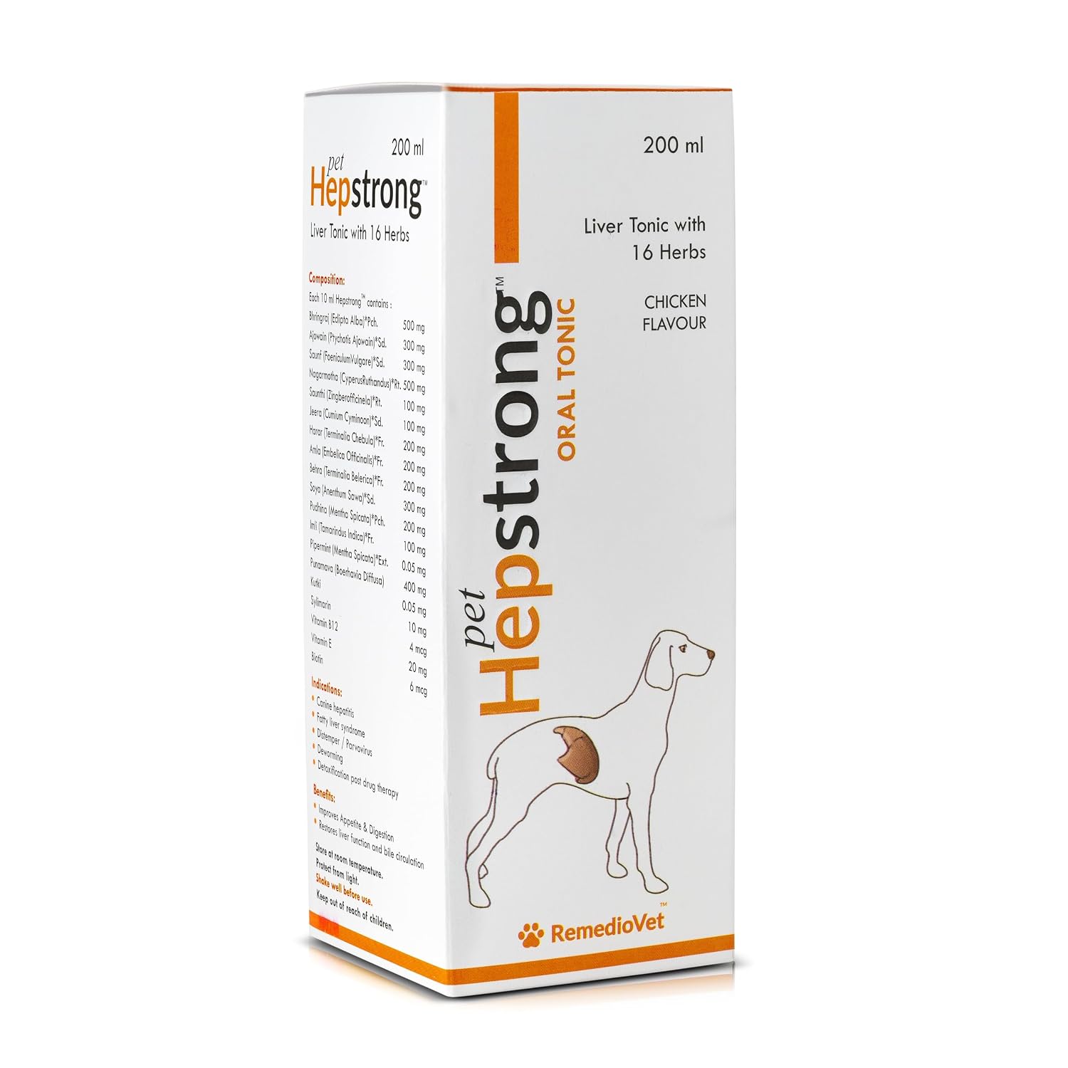 Hepstrong Herbal Liver Tonic for Dogs & Cats – 200ml | Chicken Flavour | Natural Detox, Liver Support and Detoxification | Safe & Vet-Approved Formula