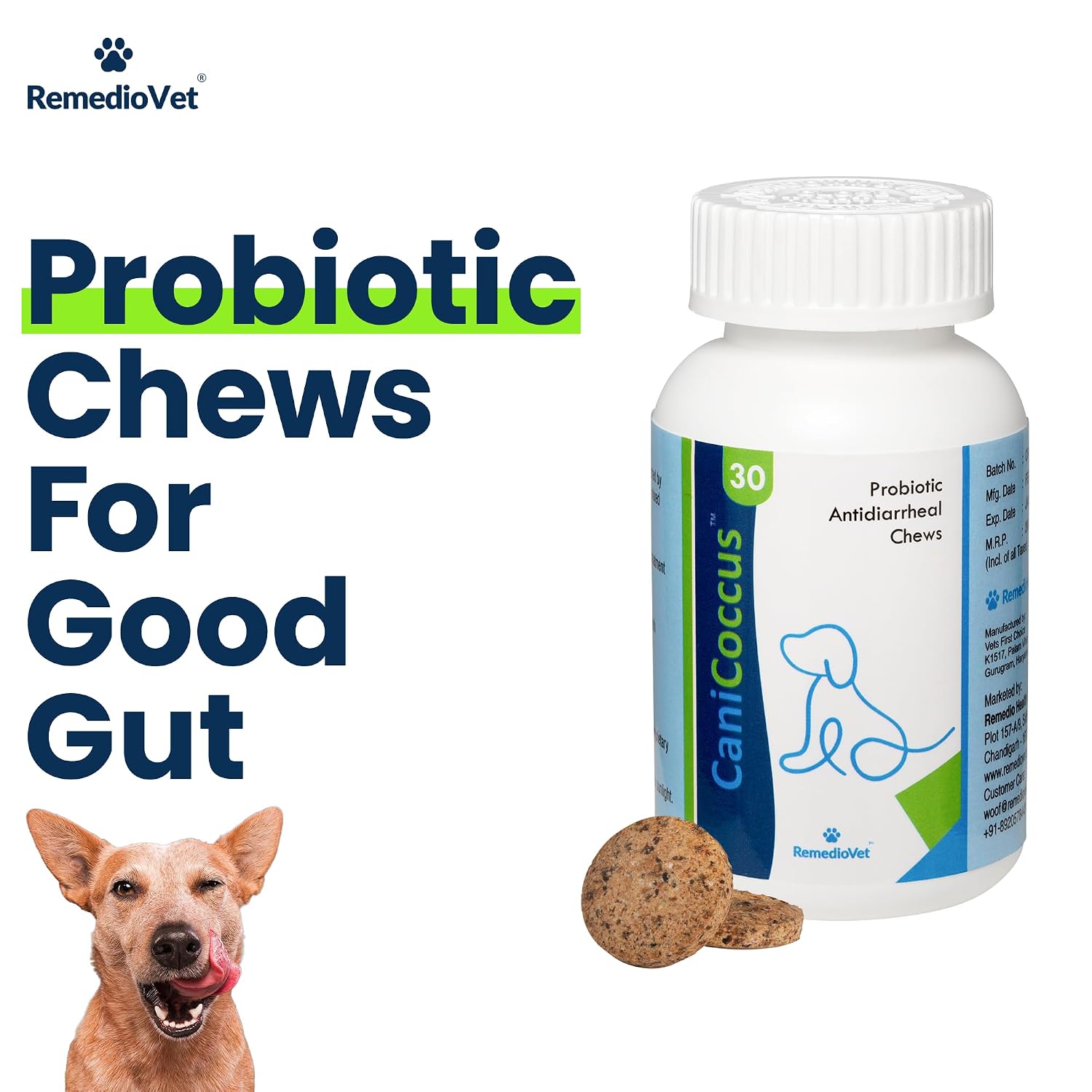 Canicoccus Probiotic Chews for Dogs & Cats – 30 Chews | Fast Relief from Diarrhea, Gas & Indigestion | Vet-Reviewed Digestive & Gut Health Supplement