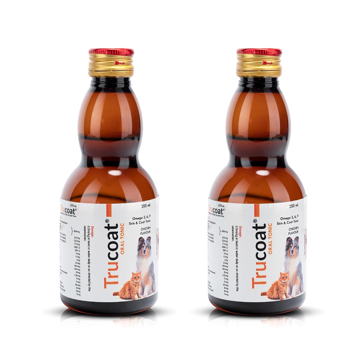 Trucoat Skin & Coat Syrup for Dogs & Cats 200ml for 2 Bottle | Omega 3-6-9 Enriched | Reduces Hairfall & Dryness | Chicken Flavour Supplement for Healthy Skin