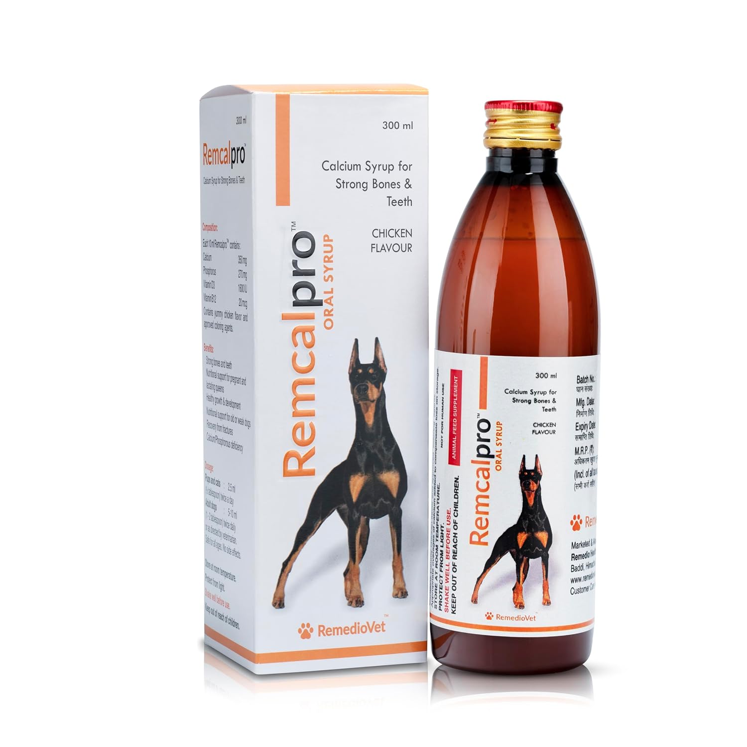 Remcal Pro Calcium Syrup for Dogs – 300ml | Vet-Approved Supplement for Bone Strength, Growth, Fracture Recovery & Lactation | Suitable for All Life Stages