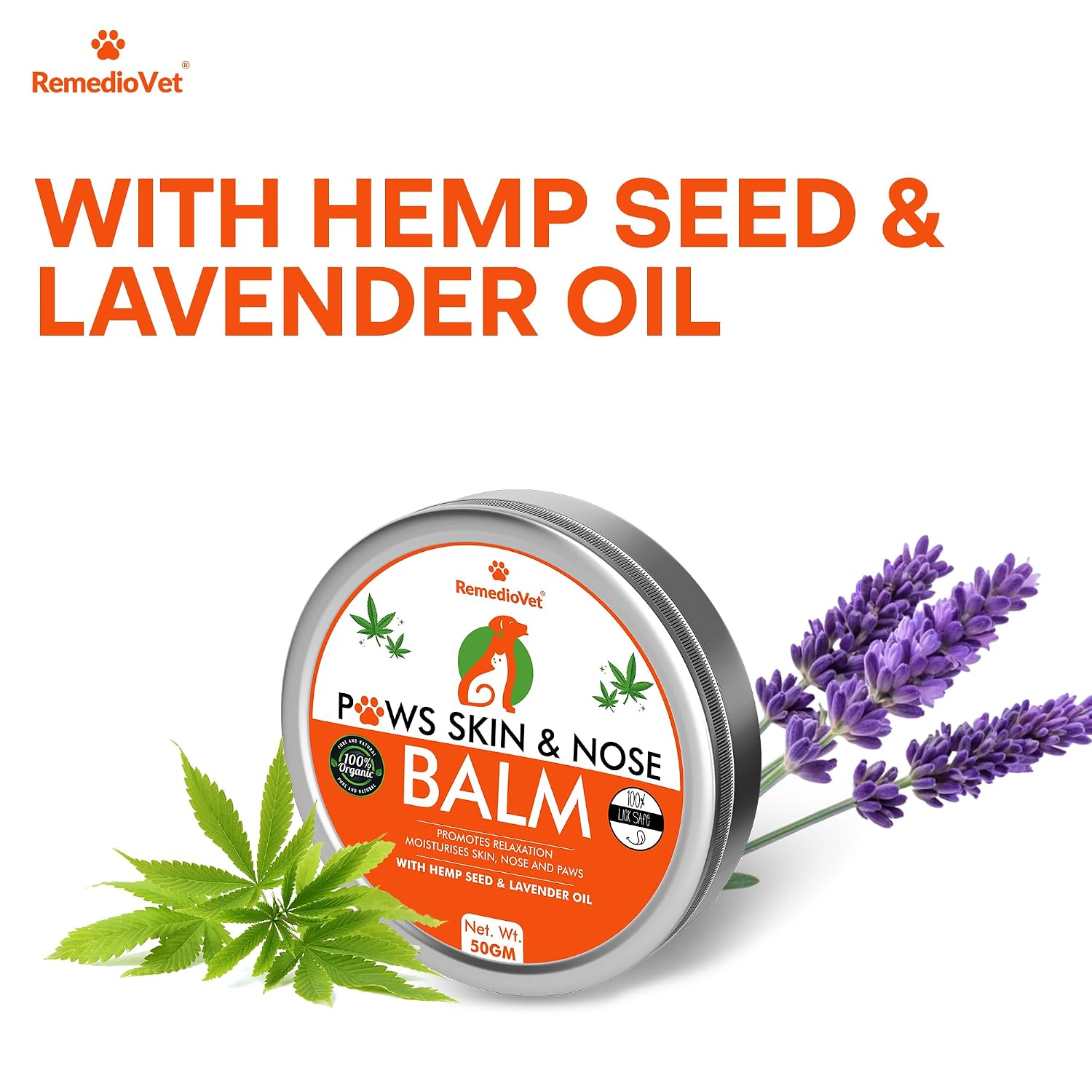 Organic Balm for Dogs & Cats – 50g | Heals Cracked Paws, Nose & Skin | with Vijaya Seed Oil, Honey Bee Wax & Lavender | Natural Hydration & Protection