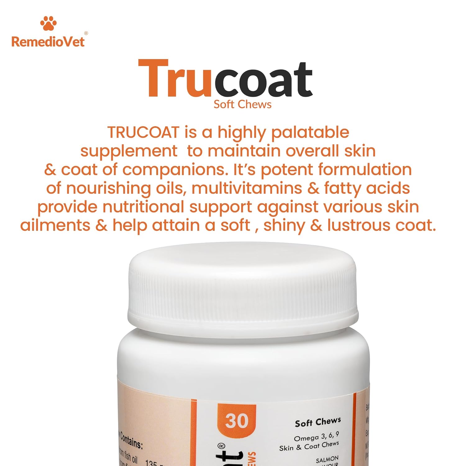Trucoat Skin & Coat Chews for Dogs – 30 Chews | Skin & Coat Supplement with Omega 3-6-9 and Wild Alaskan Salmon Oil | Anti-Itch, Soft & Shiny Fur | Easy-to-Feed Tasty Treats