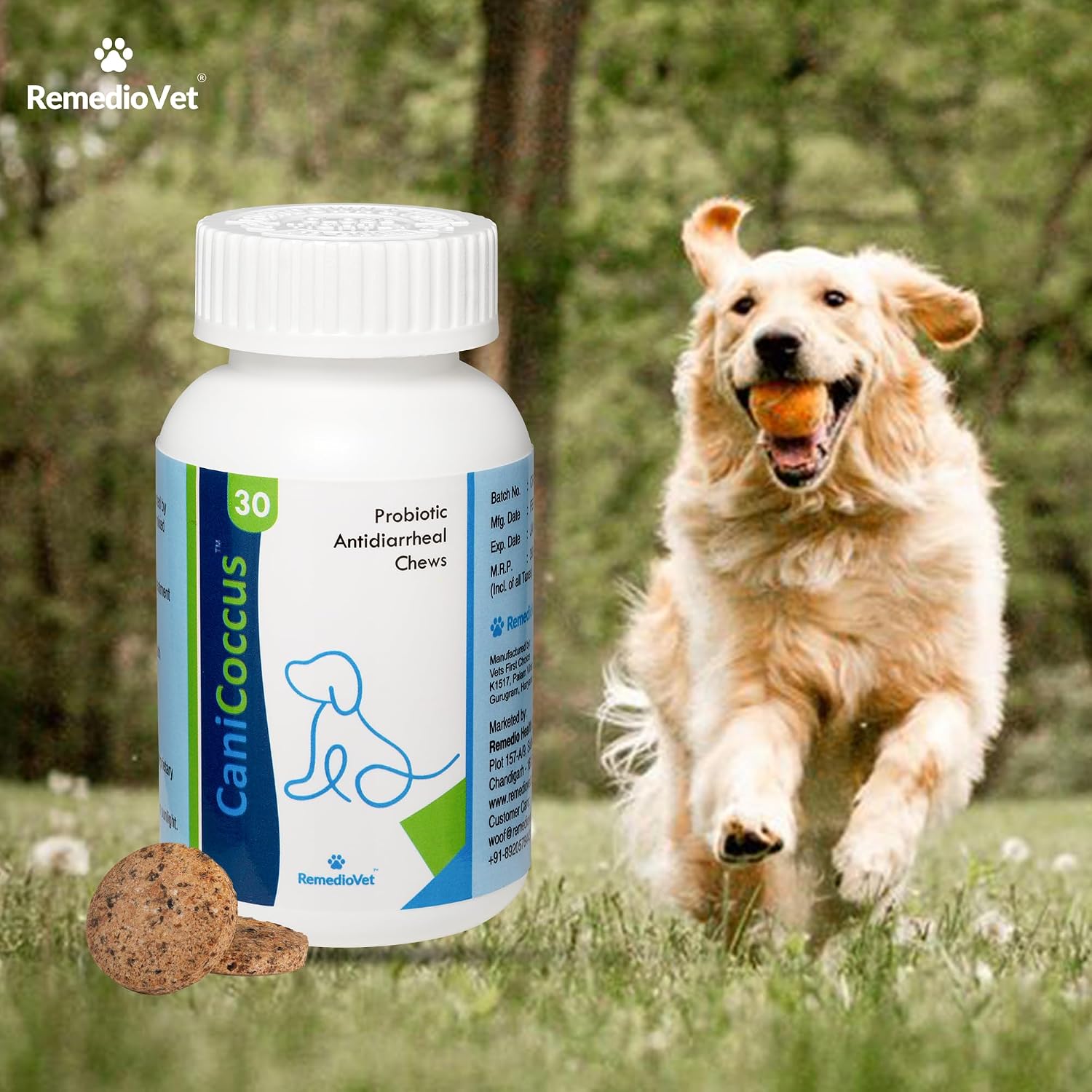Canicoccus Probiotic Chews for Dogs & Cats – 30 Chews | Fast Relief from Diarrhea, Gas & Indigestion | Vet-Reviewed Digestive & Gut Health Supplement
