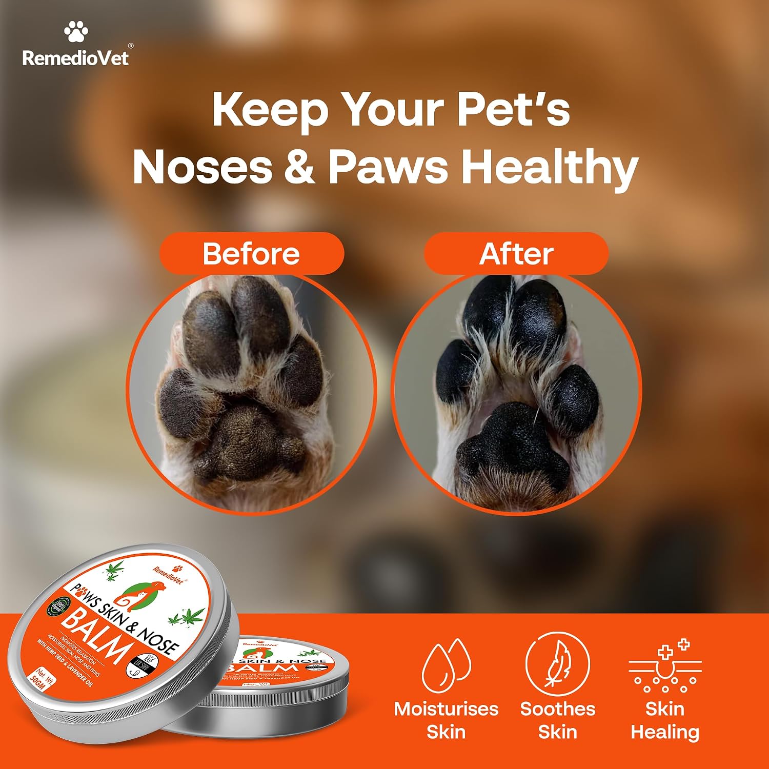 Organic Balm for Dogs & Cats – 50g | Heals Cracked Paws, Nose & Skin | with Vijaya Seed Oil, Honey Bee Wax & Lavender | Natural Hydration & Protection