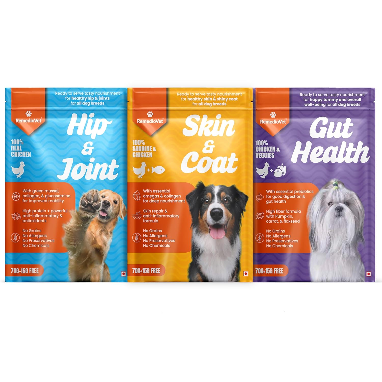 Dog Food Gravy Combo Pack Hip & Joint + Skin & Coat + Gut Health (10x85g Each) Wet Glucosamine, Omega Fatty Acids & Probiotics | Supports Mobility, Digestion & Shiny Coat