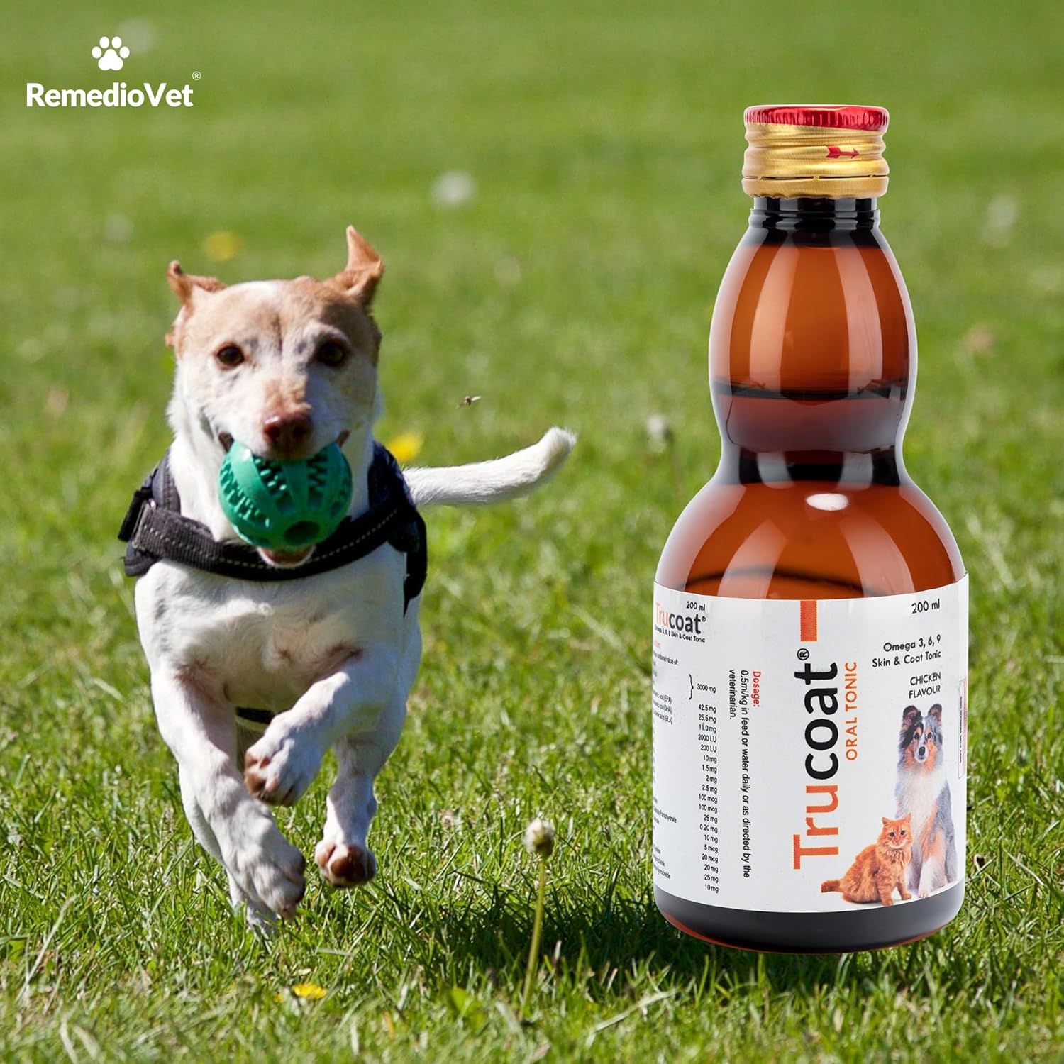 Trucoat Skin & Coat Syrup for Dogs & Cats 200ml for 2 Bottle | Omega 3-6-9 Enriched | Reduces Hairfall & Dryness | Chicken Flavour Supplement for Healthy Skin