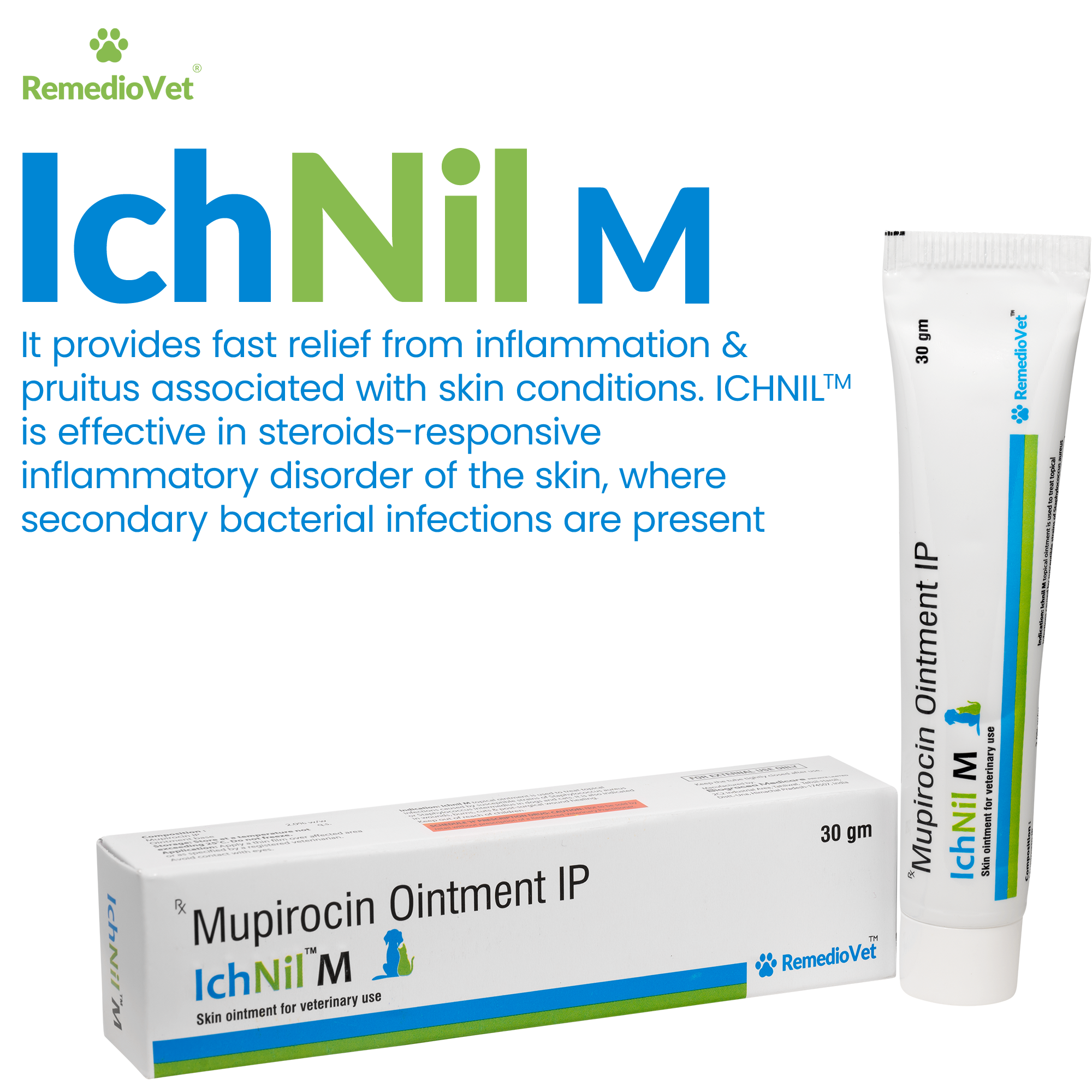 IchNil M Mupirocin 2% Veterinary Skin Ointment for Dogs & Cats – 30g | RemedioVet