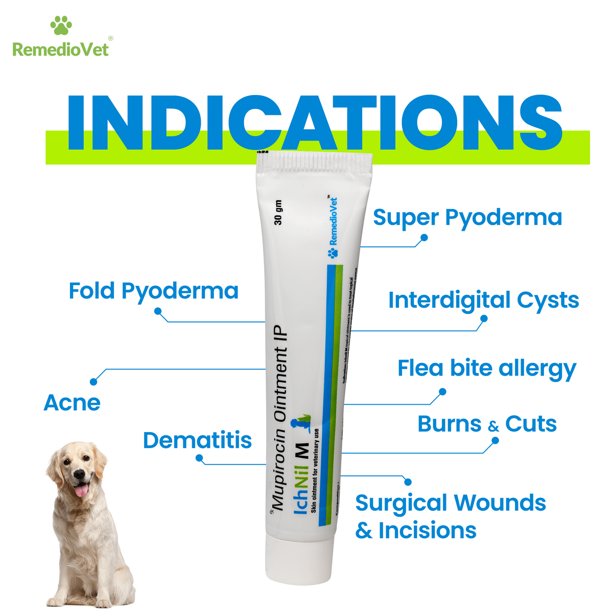 IchNil M Mupirocin 2% Veterinary Skin Ointment for Dogs & Cats – 30g | RemedioVet