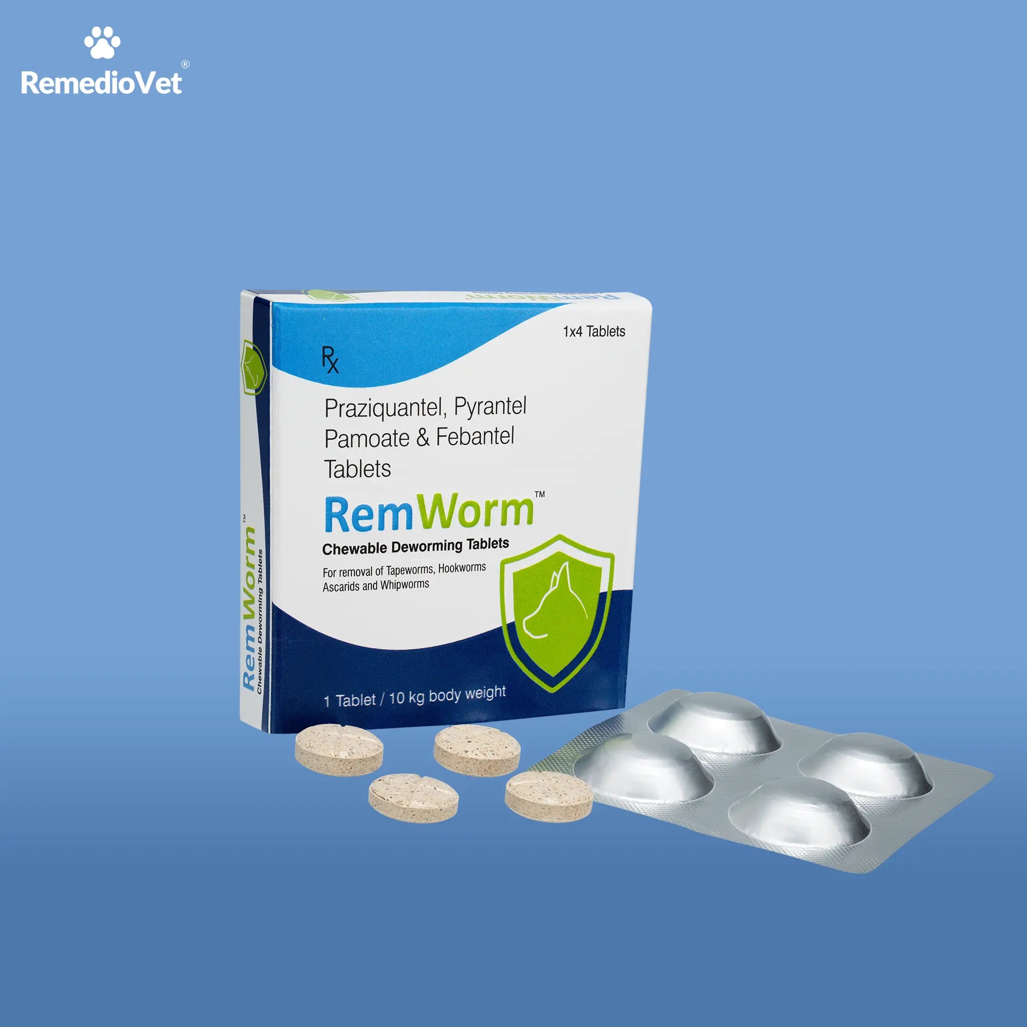 RemWorm Chewable Deworming Tablets for Dogs | Praziquantel, Pyrantel & Febantel | 4 Tablets