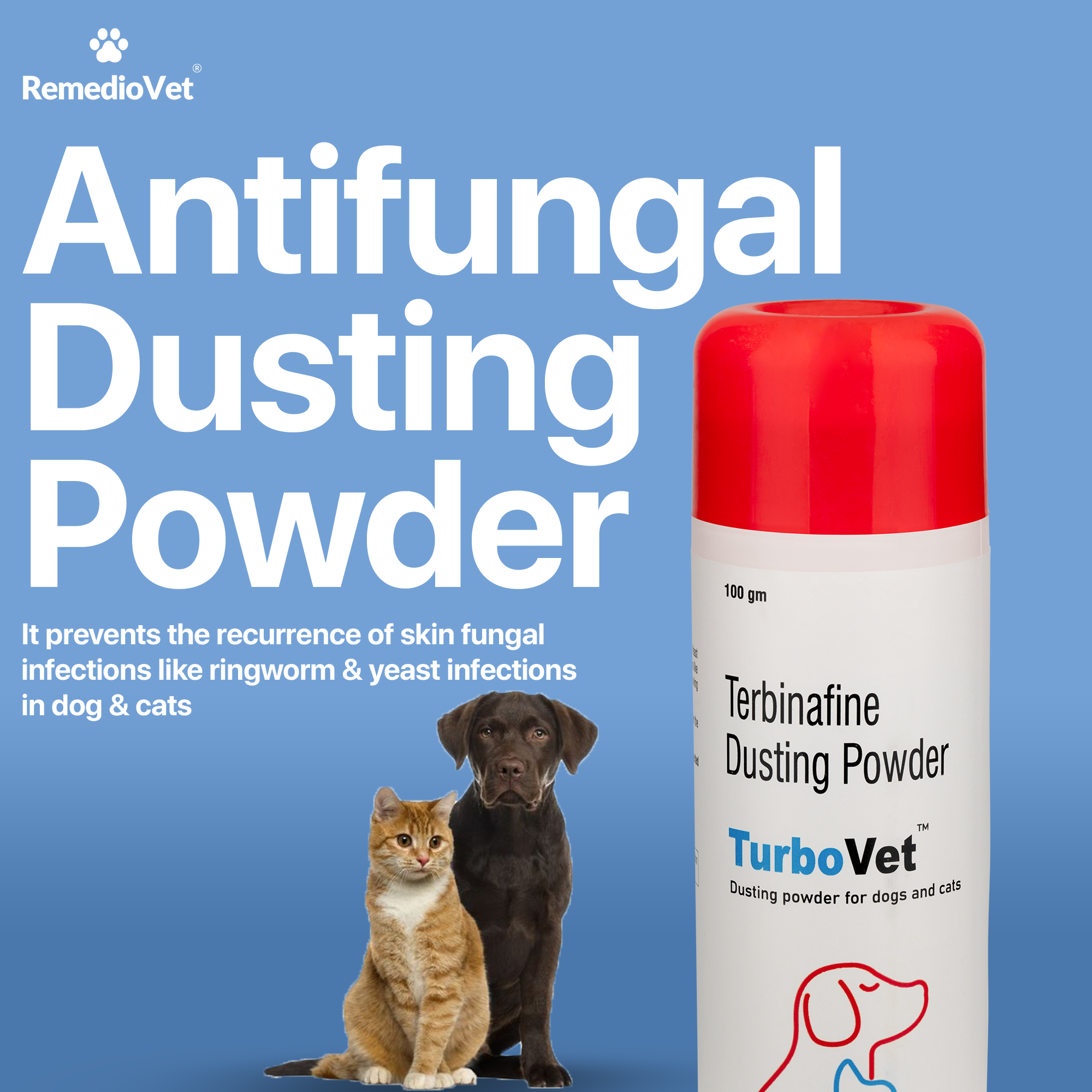 TurboVet Terbinafine 1% Antifungal Dusting Powder for Dogs & Cats – 100g