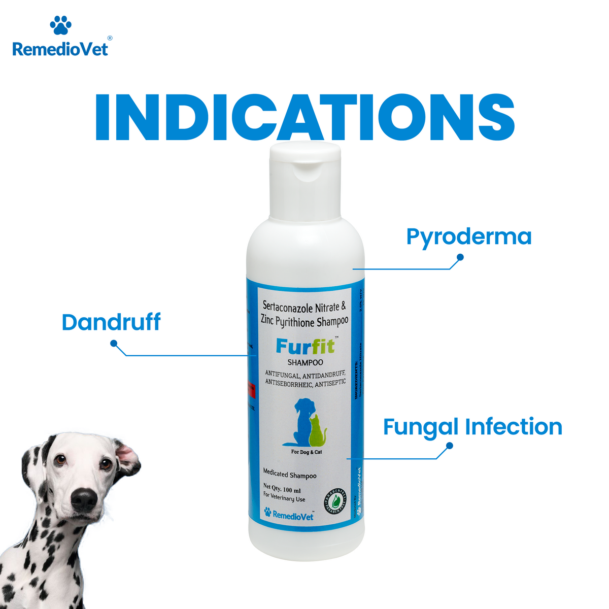 Furfit Medicated Antifungal & Anti-Dandruff Shampoo for Dogs & Cats | Sertaconazole 2% + Zinc Pyrithione 1%