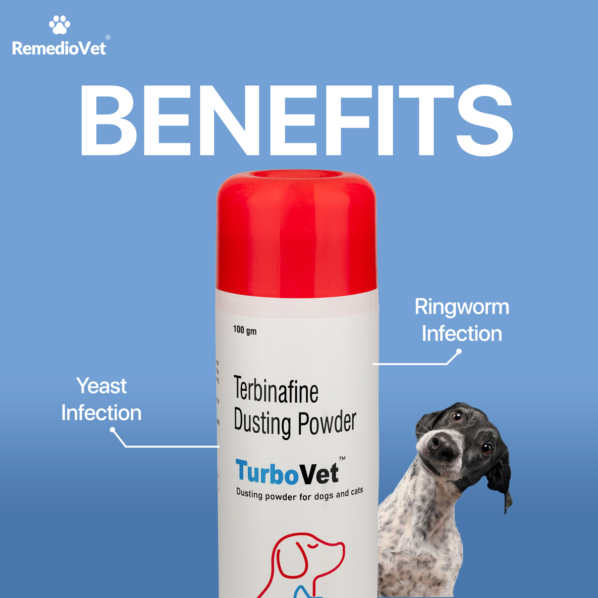TurboVet Terbinafine 1% Antifungal Dusting Powder for Dogs & Cats – 100g