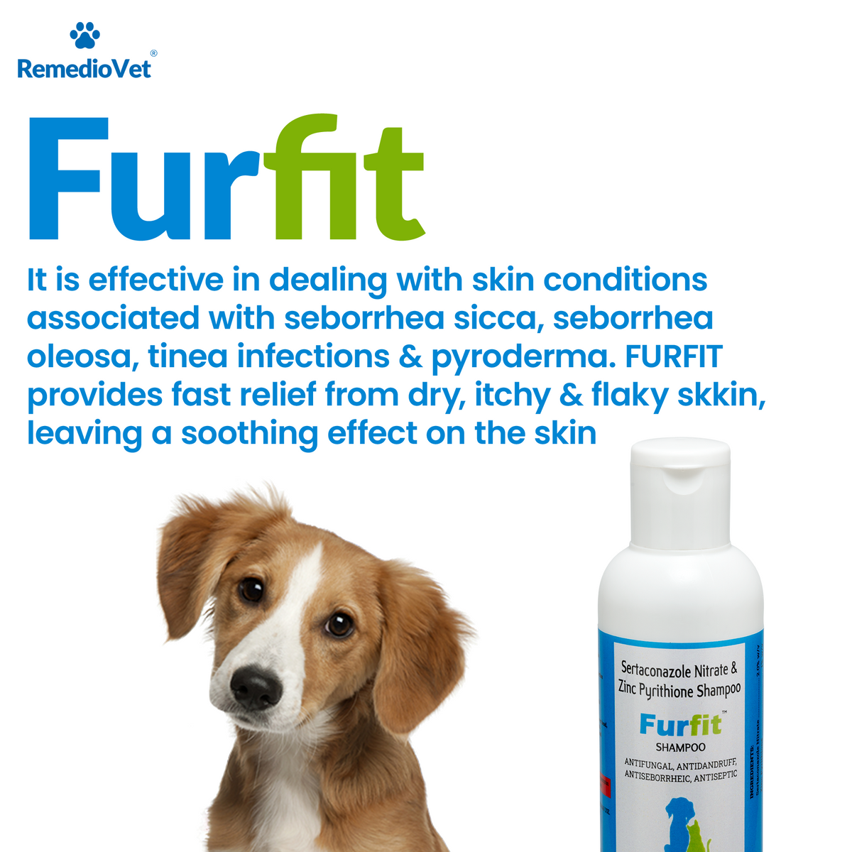 Furfit Medicated Antifungal & Anti-Dandruff Shampoo for Dogs & Cats | Sertaconazole 2% + Zinc Pyrithione 1%
