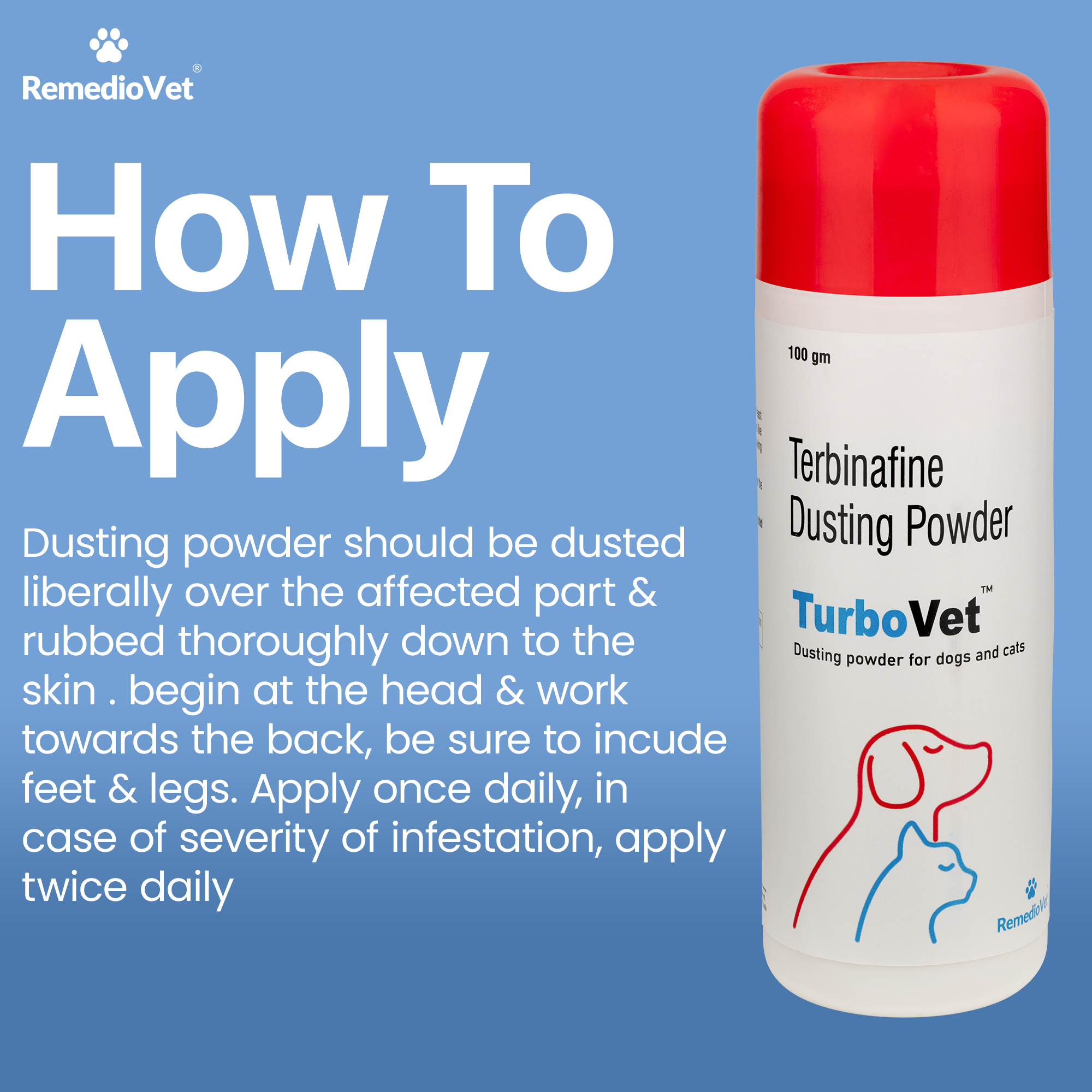 TurboVet Terbinafine 1% Antifungal Dusting Powder for Dogs & Cats – 100g