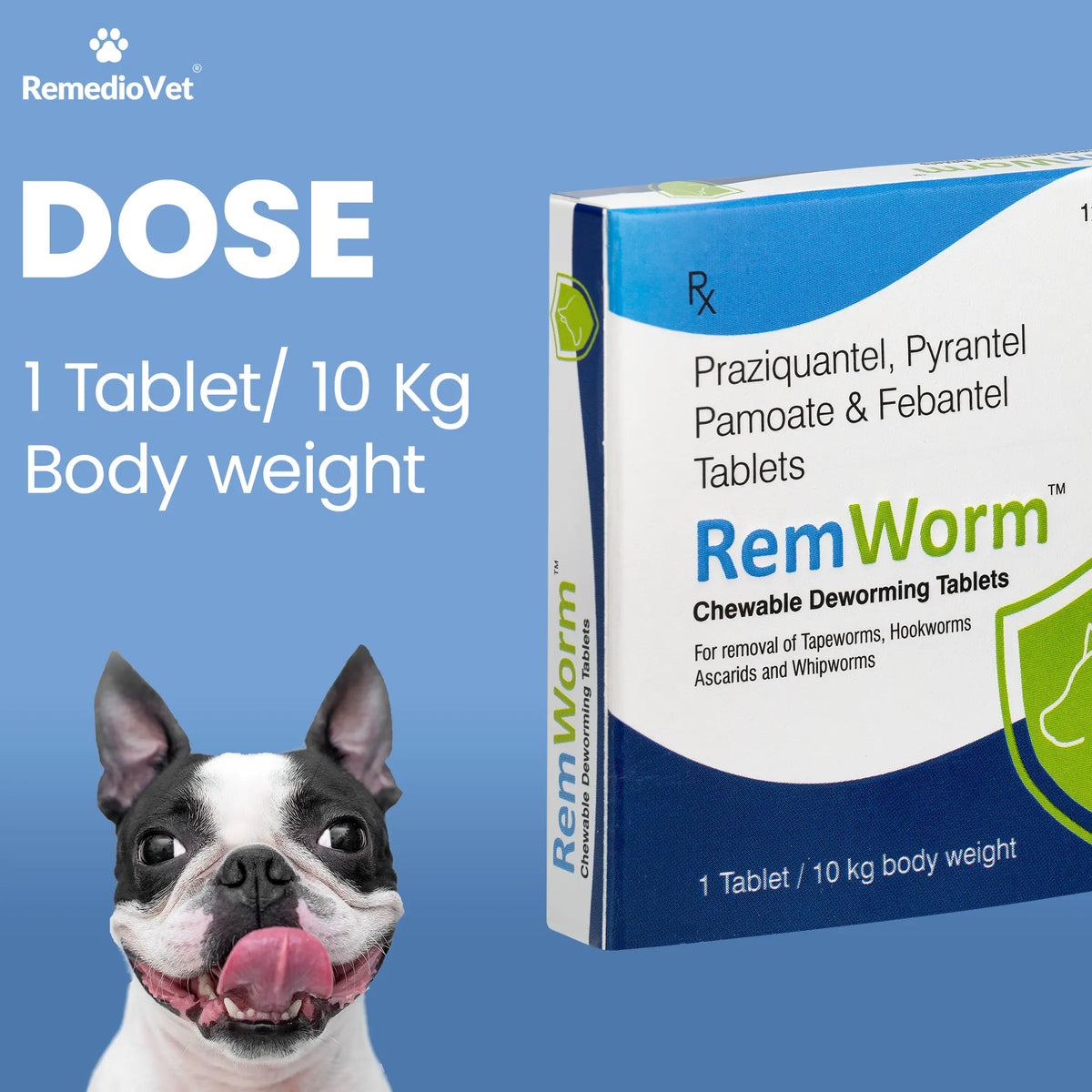 RemWorm Chewable Deworming Tablets for Dogs | Praziquantel, Pyrantel & Febantel | 4 Tablets