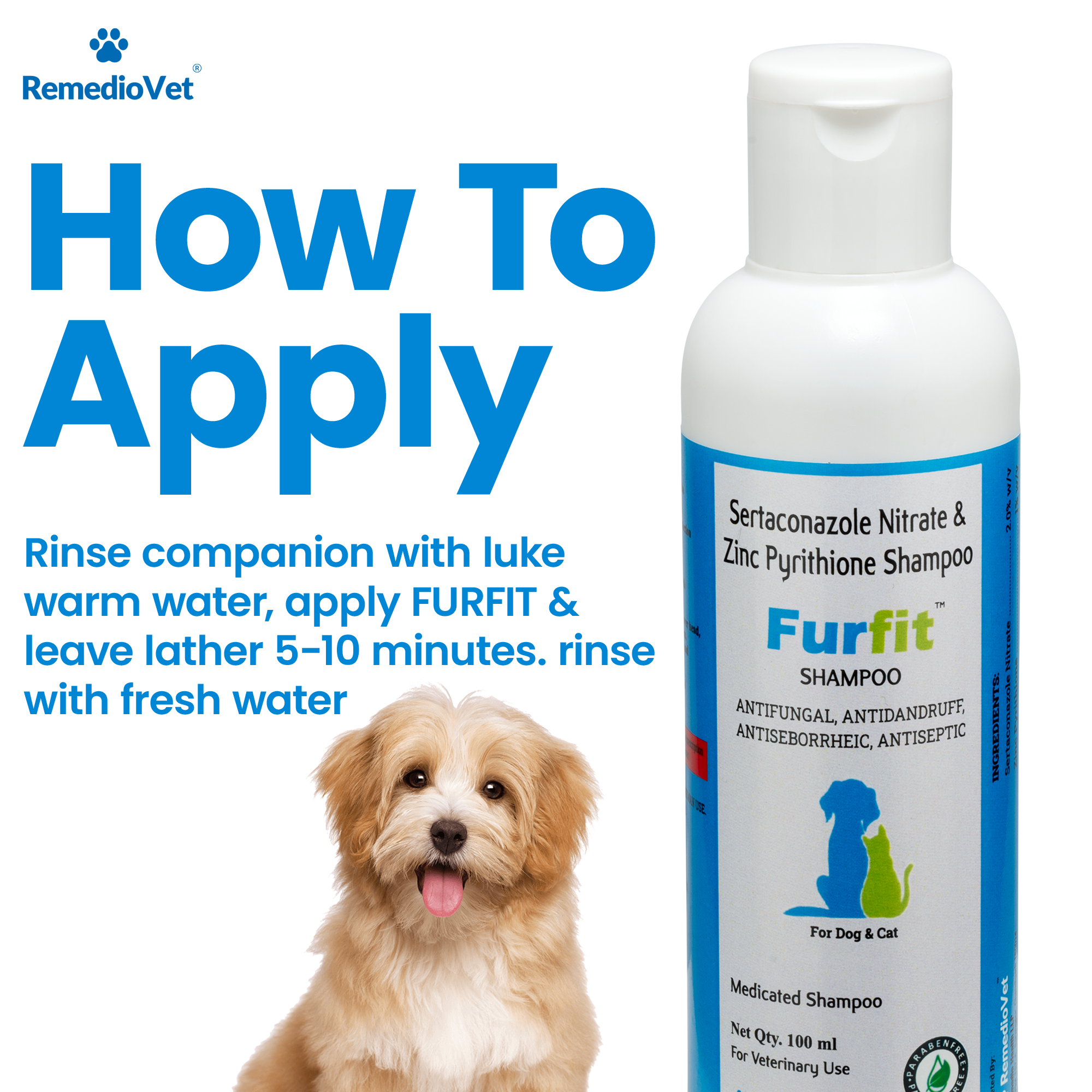 Furfit Medicated Antifungal & Anti-Dandruff Shampoo for Dogs & Cats | Sertaconazole 2% + Zinc Pyrithione 1%