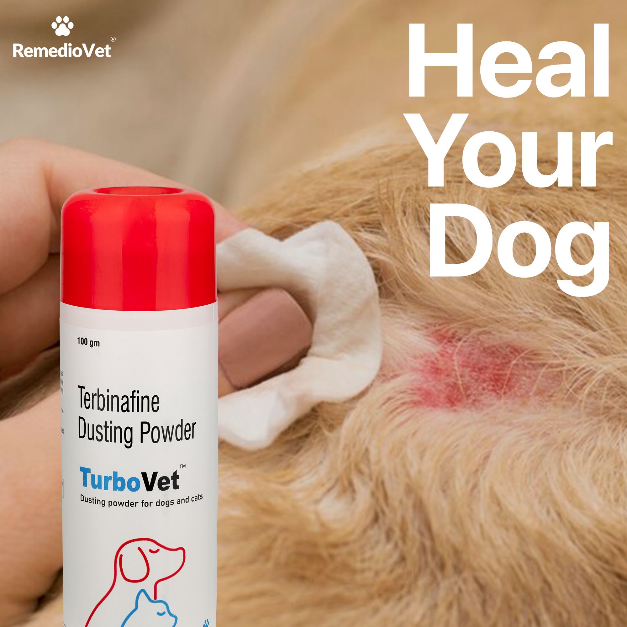 TurboVet Terbinafine 1% Antifungal Dusting Powder for Dogs & Cats – 100g