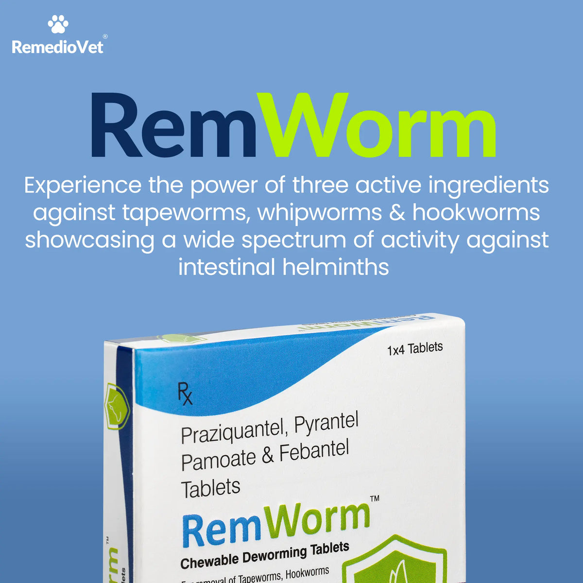 RemWorm Chewable Deworming Tablets for Dogs | Praziquantel, Pyrantel & Febantel | 4 Tablets
