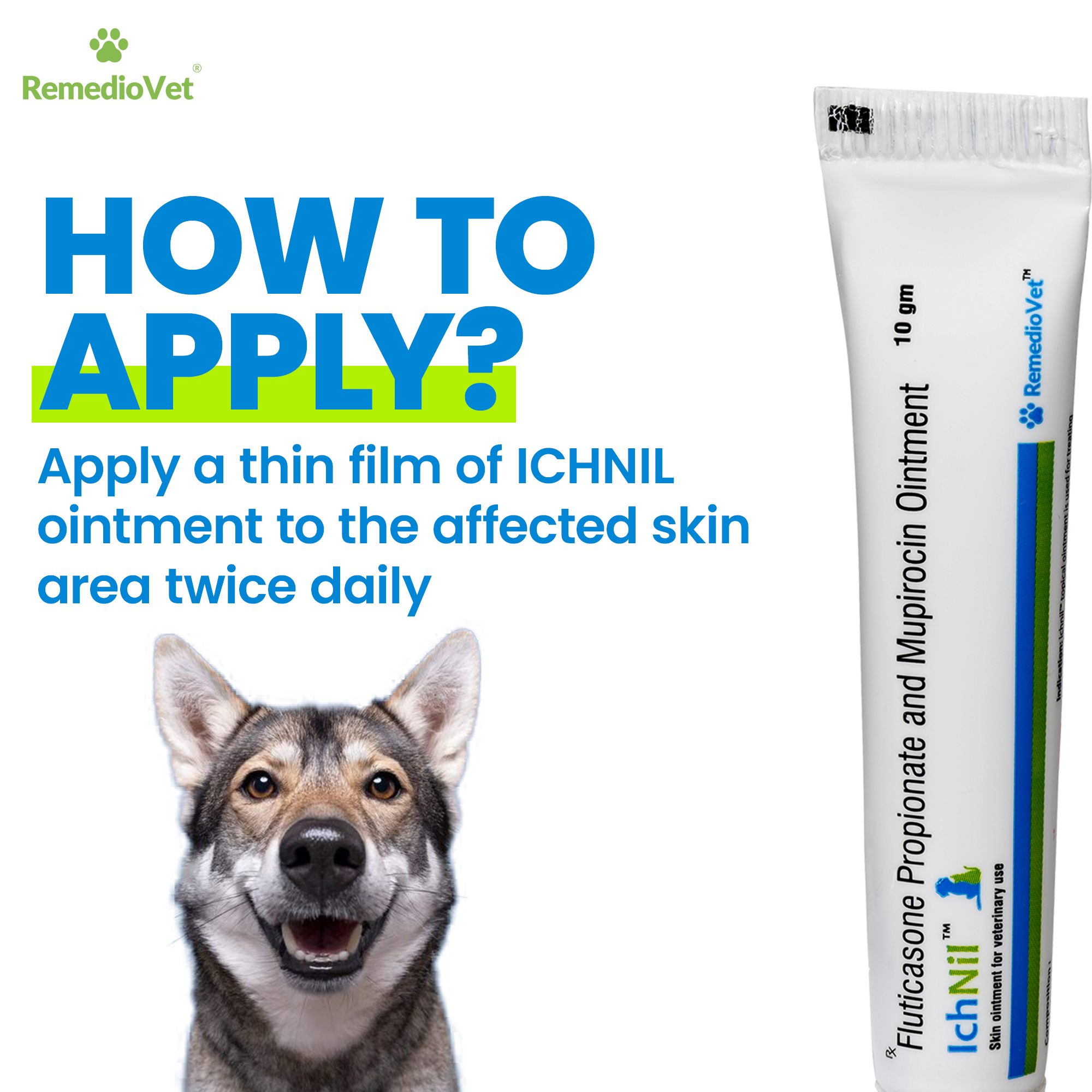 IchNil Veterinary Skin Ointment for Dogs & Cats | Fluticasone Propionate + Mupirocin | 10g