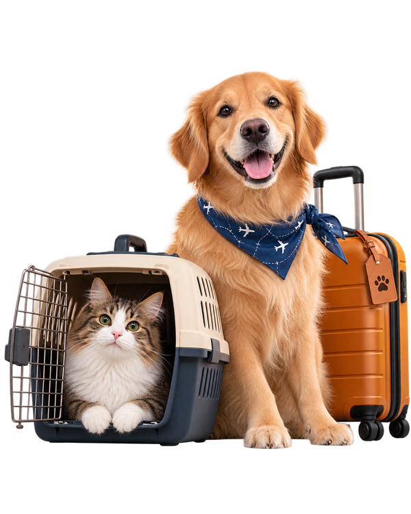Friendly dog ready for travel