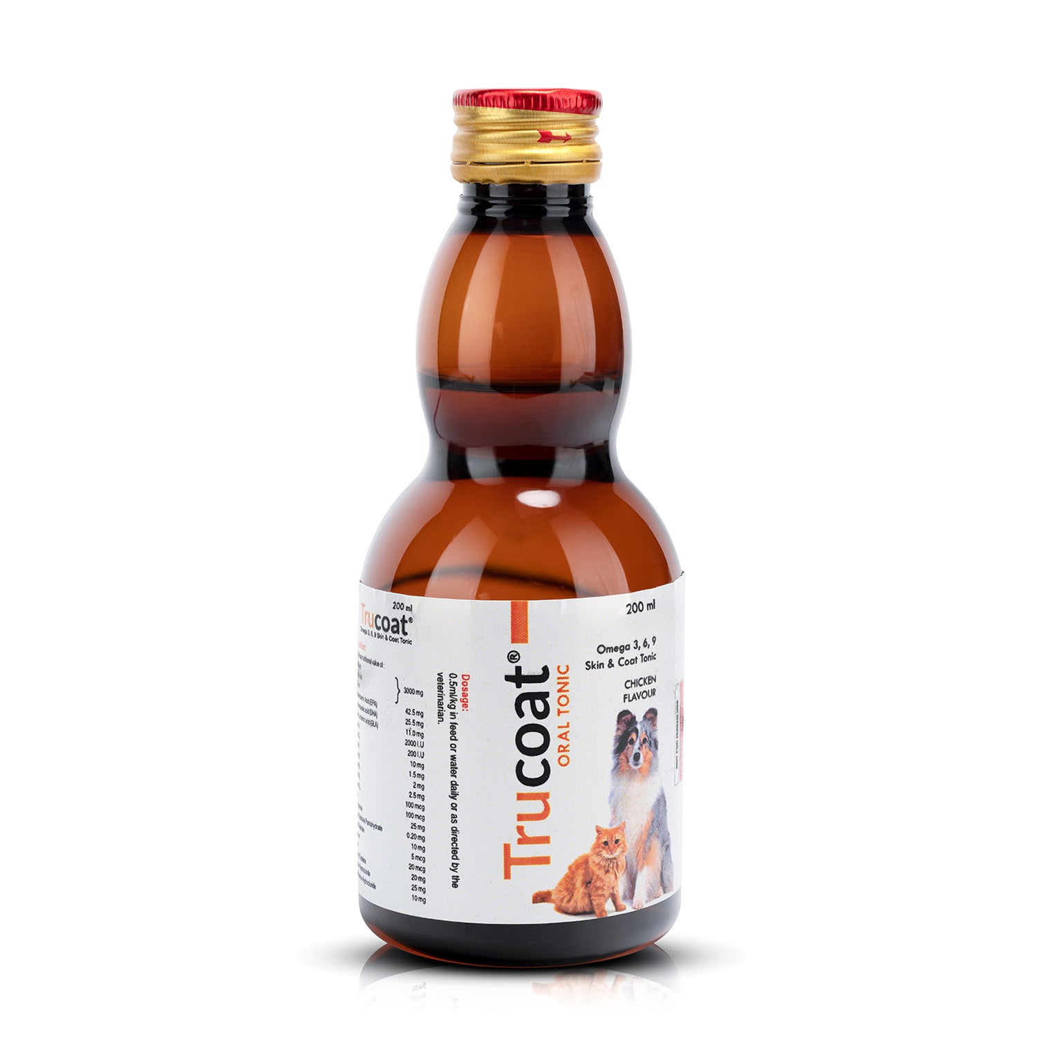 Trucoat Skin & Coat Syrup for Dogs & Cats 200ml for 2 Bottle | Omega 3-6-9 Enriched | Reduces Hairfall & Dryness | Chicken Flavour Supplement for Healthy Skin