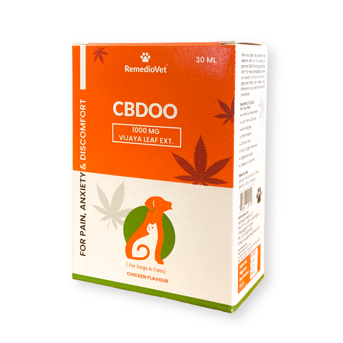 CBDOO Vijaya Hemp Leaf Extract for Dogs & Cats – 1000mg | Chicken Flavour | Calmness, Comfort & Mobility Support
