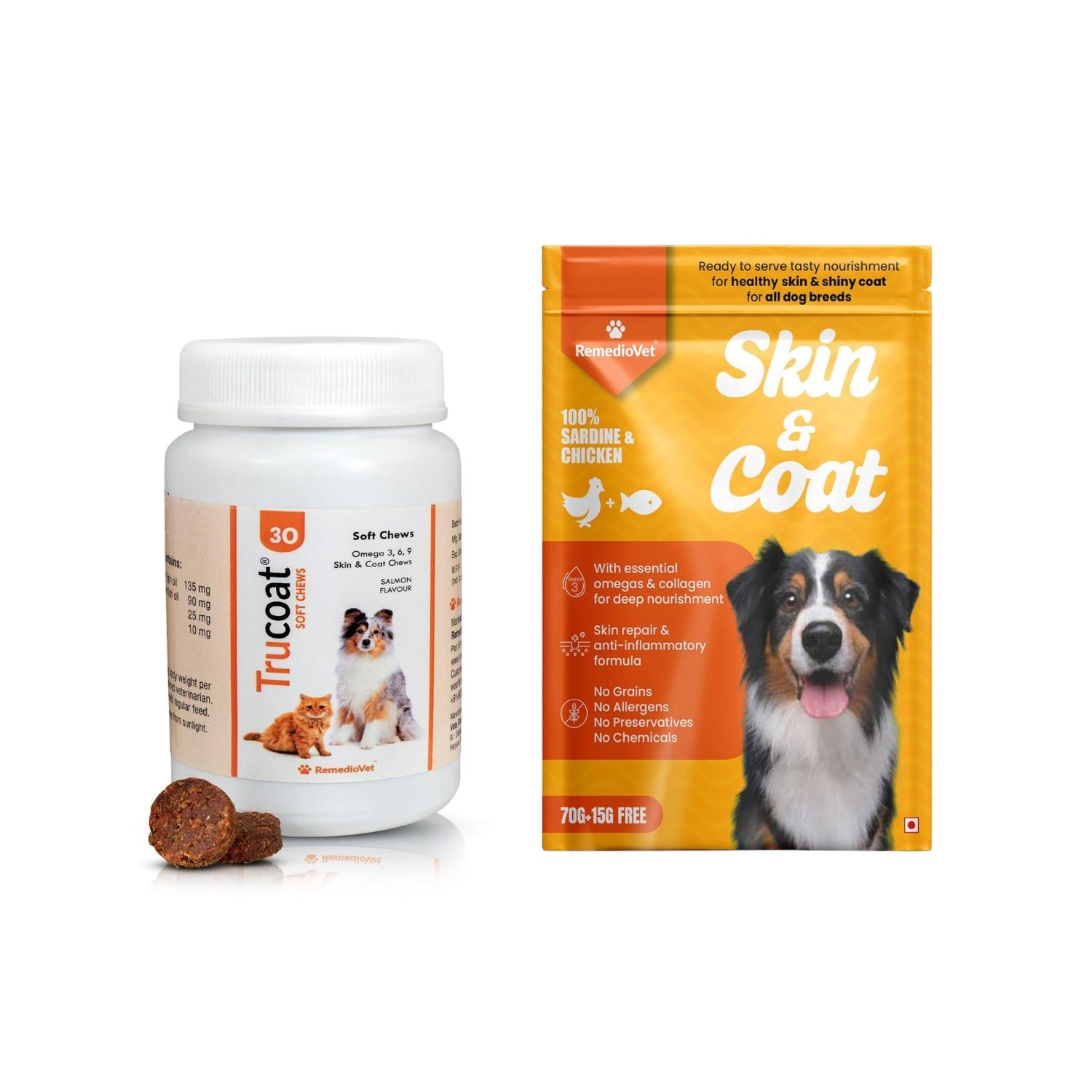 Trucoat Skin & Coat Chews & Skin & Coat Gravy Combo for Dogs | Omega 3-6-9, Salmon Oil & Fish Oil for Healthy Skin & Shiny Coat | Supports Itching, Shedding & Dryness | Tasty Daily Skin & Coat Care
